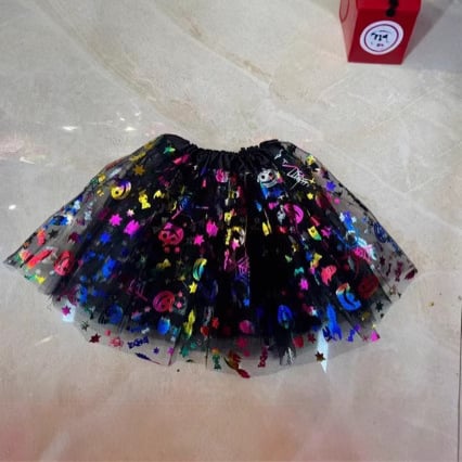 Dječja Halloween suknja sa motivom lubanje, trostruki mrežasti tutu, midi duljina