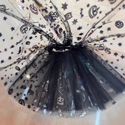 Dječja Halloween suknja sa motivom lubanje, trostruki mrežasti tutu, midi duljina