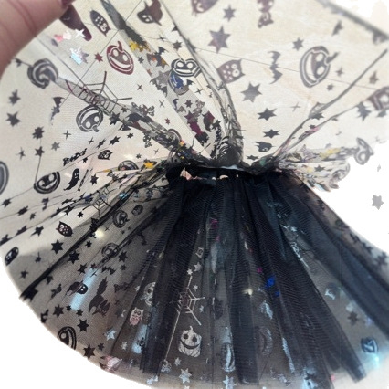 Dječja Halloween suknja sa motivom lubanje, trostruki mrežasti tutu, midi duljina