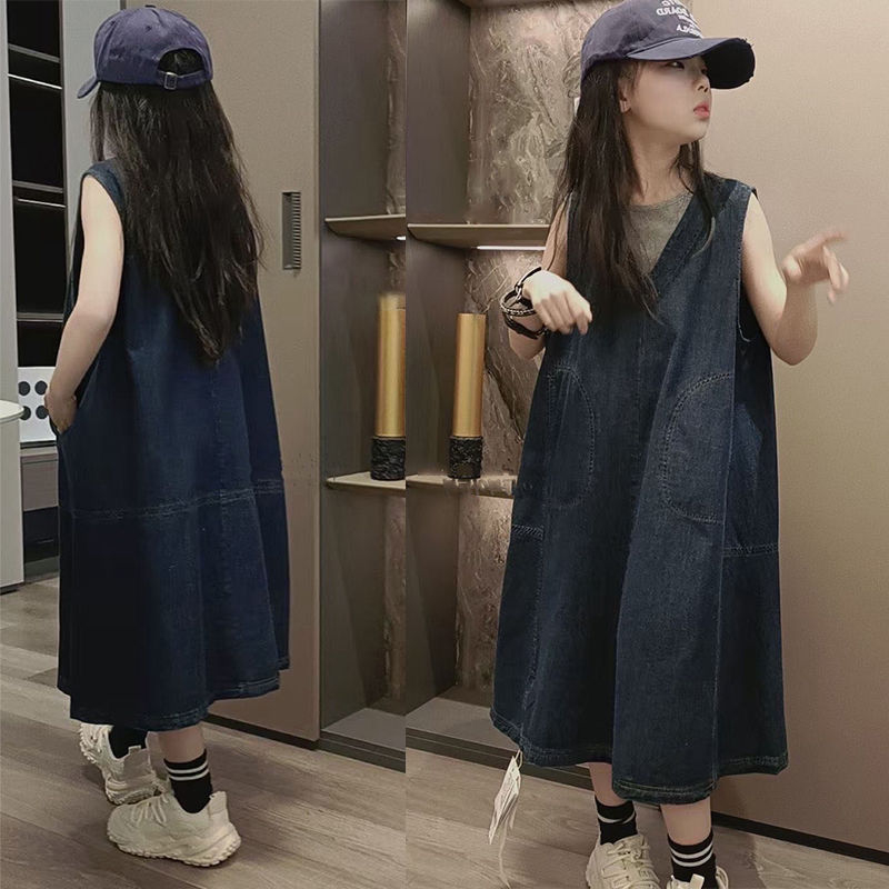 Dječja džins suknja s naramenicama, dugi kroj, pamuk 67%, podstava 51–70%, za djecu od 8 godina