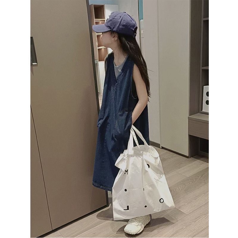 Dječja džins suknja s naramenicama, dugi kroj, pamuk 67%, podstava 51–70%, za djecu od 8 godina