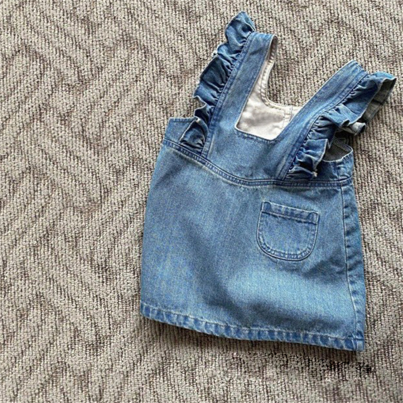 Dječja haljina s trakama u korejskom stilu, corduroy/denim tkanina, 95% pamuk, podstava 100% pamuk, uzrast 3–8 godina (100–140 cm), jesen/zima