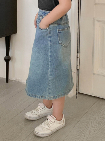 ANKRT Lányoknak szóló farmer szoknya, A-vonal, magas derék, szabálytalan szeg, enzimes mosás