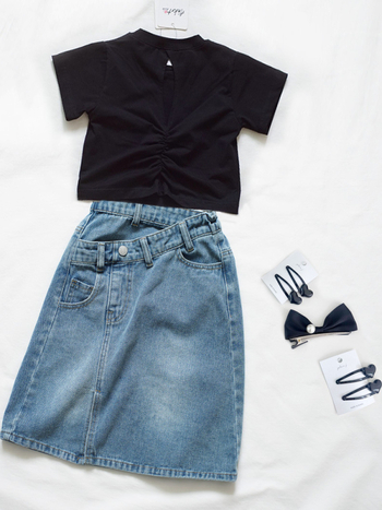 ANKRT Lányoknak szóló farmer szoknya, A-vonal, magas derék, szabálytalan szeg, enzimes mosás