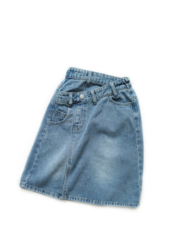 ANKRT Lányoknak szóló farmer szoknya, A-vonal, magas derék, szabálytalan szeg, enzimes mosás