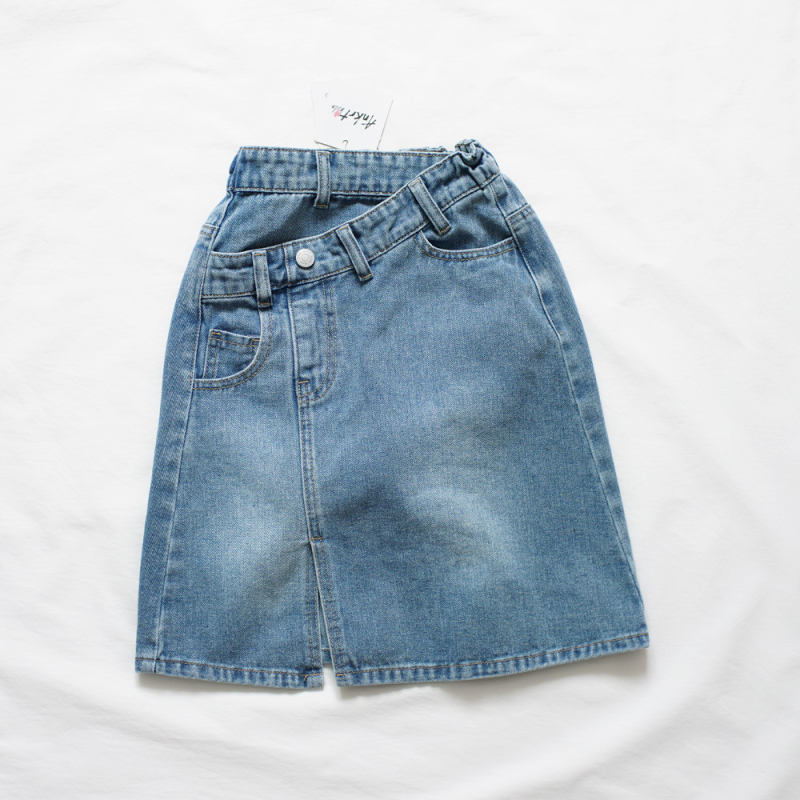 ANKRT Lányoknak szóló farmer szoknya, A-vonal, magas derék, szabálytalan szeg, enzimes mosás