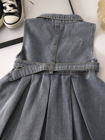 Lányoknak szóló ujjatlan farmerruha, koreai stílus, A-vonalú szabás, galléros, 45% pamut, 2025 tavasz