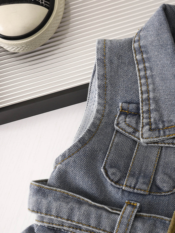 Lányoknak szóló ujjatlan farmerruha, koreai stílus, A-vonalú szabás, galléros, 45% pamut, 2025 tavasz