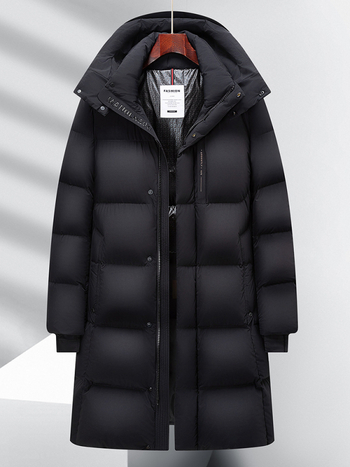 Jachetă de puf pentru bărbați, lungă, cu glugă, umplută cu puf de rață, 650 Putere de puf, protecție la frig de la -30°C până la -15°C