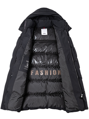 Jachetă de puf pentru bărbați, lungă, cu glugă, umplută cu puf de rață, 650 Putere de puf, protecție la frig de la -30°C până la -15°C