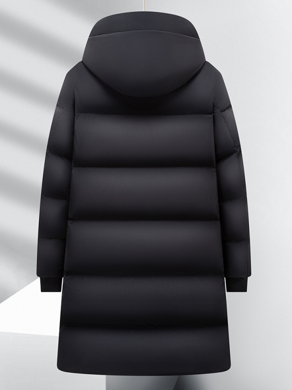 Jachetă de puf pentru bărbați, lungă, cu glugă, umplută cu puf de rață, 650 Putere de puf, protecție la frig de la -30°C până la -15°C