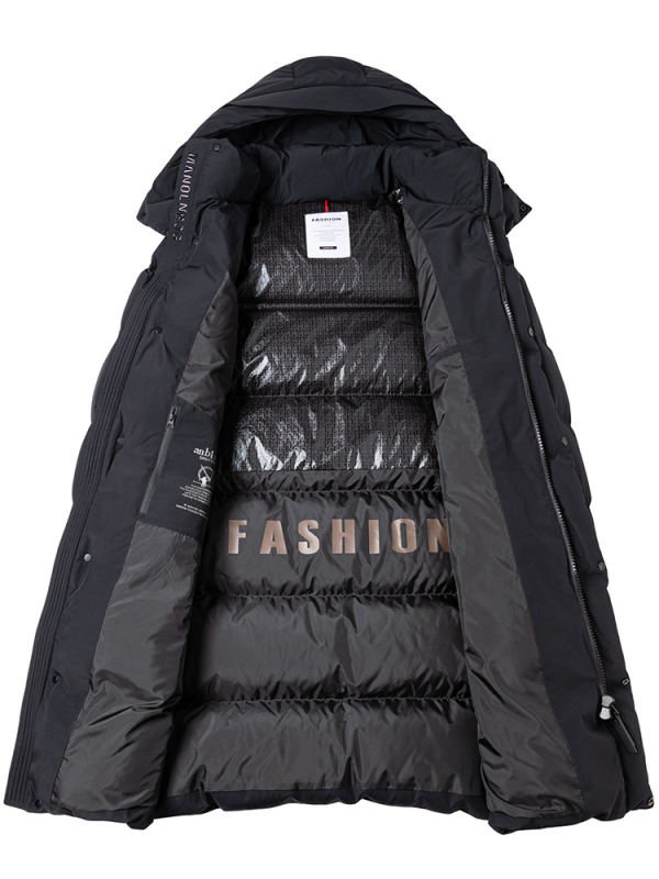 Jachetă de puf pentru bărbați, lungă, cu glugă, umplută cu puf de rață, 650 Putere de puf, protecție la frig de la -30°C până la -15°C