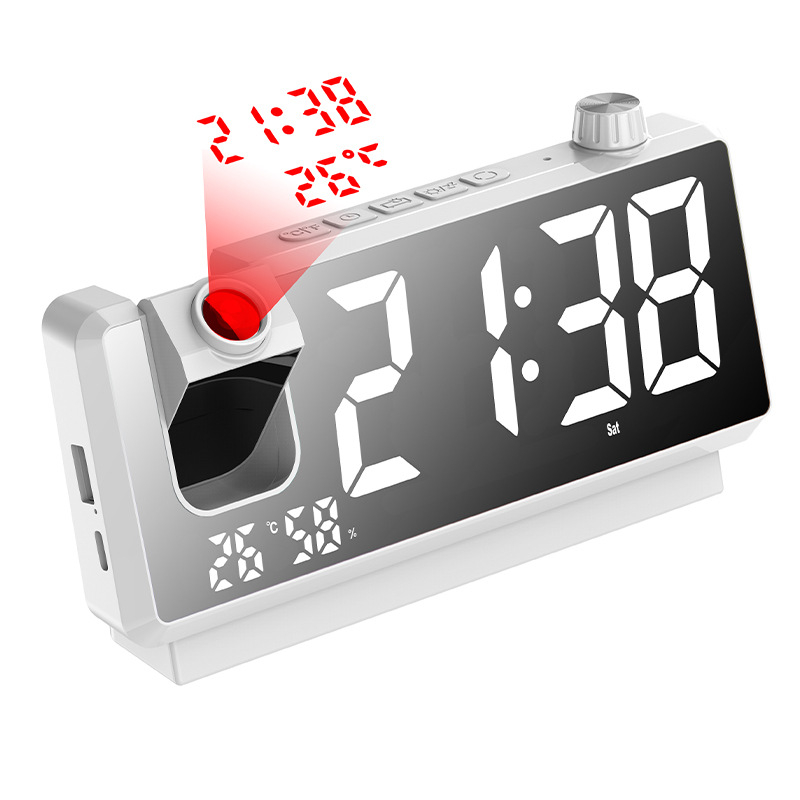 Projektni budilnik s projekcijom vremena, temperature i vlage, LED zaslon, vanjsko napajanje, kalendar (godina, mjesec, dan)