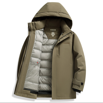 Puffer jakna s bijelim gusjim perjem, loft 550, kapuljača, produženi kroj
