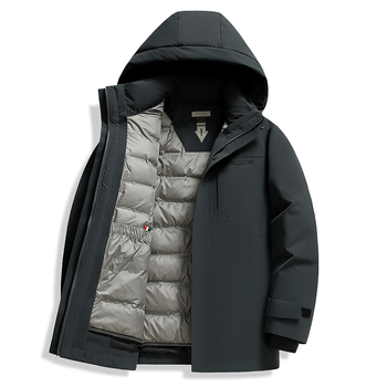Puffer jakna s bijelim gusjim perjem, loft 550, kapuljača, produženi kroj