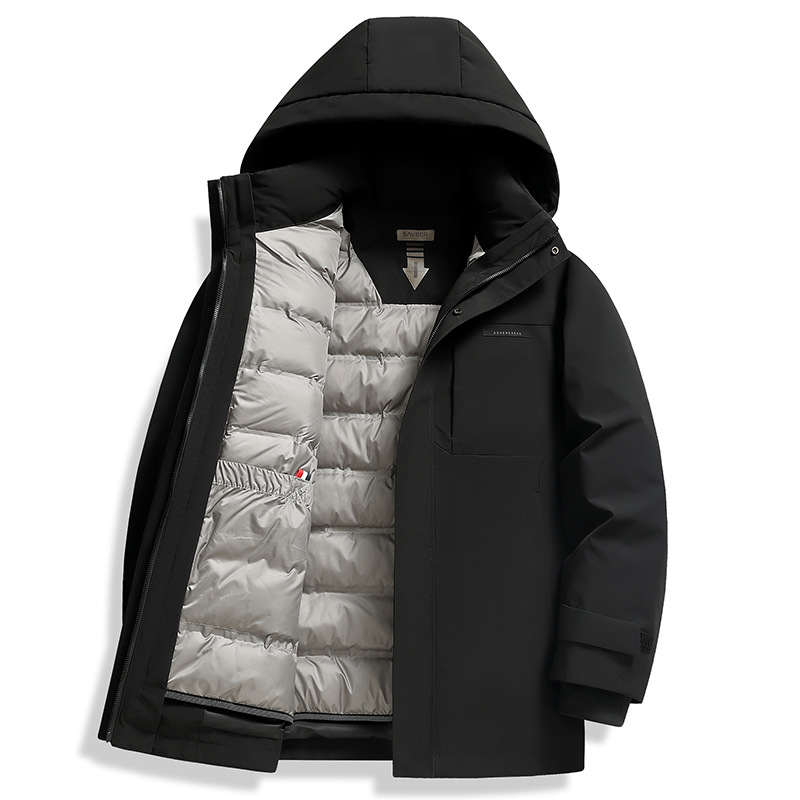 Puffer jakna s bijelim gusjim perjem, loft 550, kapuljača, produženi kroj