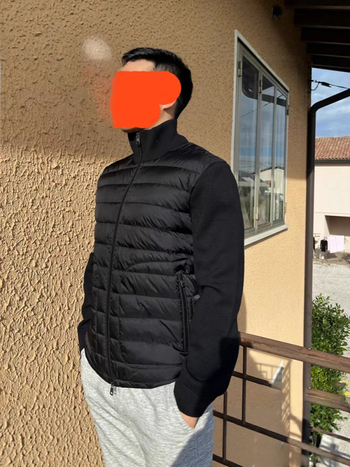 Geacă de puf patchwork tricotată din lână, umplutură din puf de rață alb, croială Slim, guler înalt cu fermoar, căldură pentru toate anotimpurile