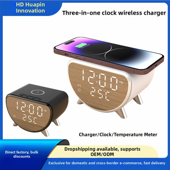 Három az egyben vezeték nélküli töltő asztali ébresztővel és hőmérővel, 15W gyorstöltés, 2A kimenet, 18W összteljesítmény iPhone-hoz