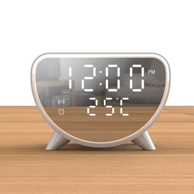 Három az egyben vezeték nélküli töltő asztali ébresztővel és hőmérővel, 15W gyorstöltés, 2A kimenet, 18W összteljesítmény iPhone-hoz