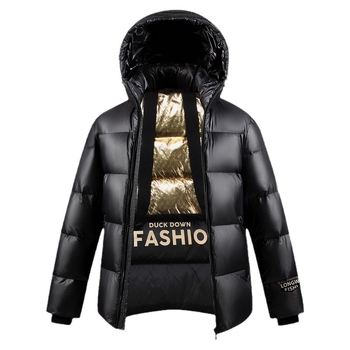 Πουπουλένιο μπουφάν με κουκούλα και φερμουάρ, γέμισμα από λευκό πούπουλο πάπιας, κοντό μήκος, ανθεκτικό στον άνεμο (-20°C έως -5°C)