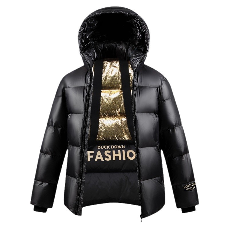 Πουπουλένιο μπουφάν με κουκούλα και φερμουάρ, γέμισμα από λευκό πούπουλο πάπιας, κοντό μήκος, ανθεκτικό στον άνεμο (-20°C έως -5°C)