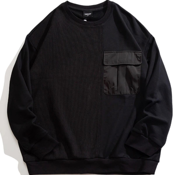 Široka mikina s fleece podstavom, okrugli izrez, dugi rukavi, poliester, dizajn kolaž/šivanje i trodimenzionalne patch džepove