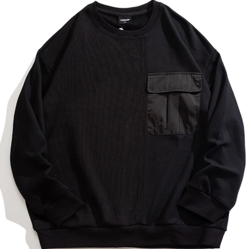 Široka mikina s fleece podstavom, okrugli izrez, dugi rukavi, poliester, dizajn kolaž/šivanje i trodimenzionalne patch džepove