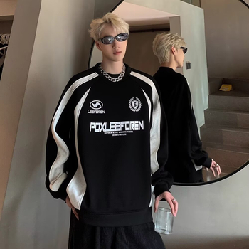 Muški pulover s raglan rukavima i okruglim izrezom, kontrastni dizajn, tanak poliester vlakno 91–95%, udoban kroj, za muškarce, jesenski streetwear