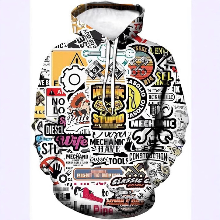 Ανδρικό φούτερ με κουκούλα, χαλαρή γραμμή, στρογγυλός λαιμός, ψηφιακή εκτύπωση, πολυεστέρας 96%+