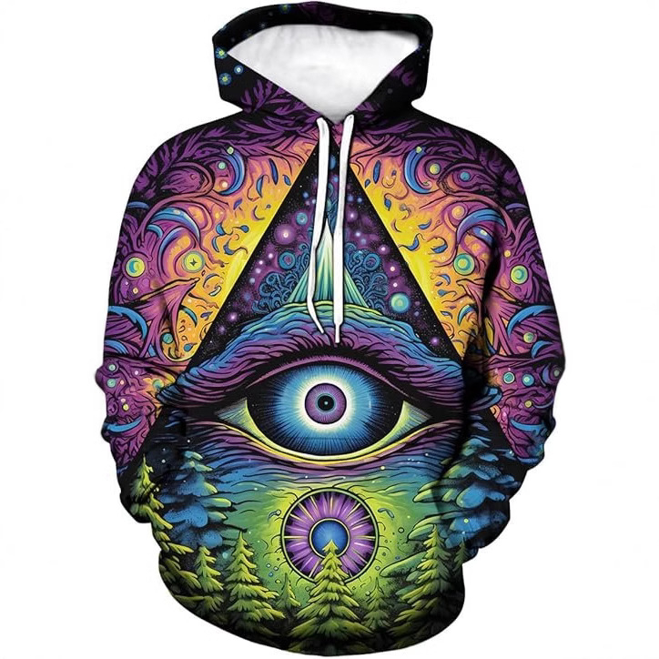 Ανδρικό φούτερ με κουκούλα, χαλαρή γραμμή, στρογγυλός λαιμός, ψηφιακή εκτύπωση, πολυεστέρας 96%+