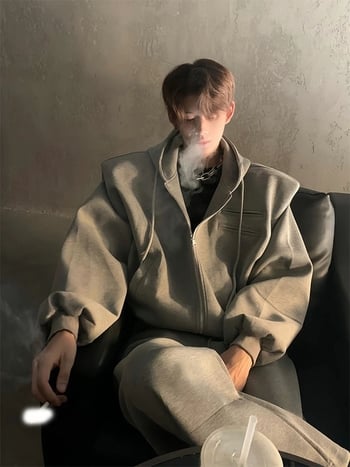 Cardigan cu glugă, fermoar, croială lejeră, 100% poliester