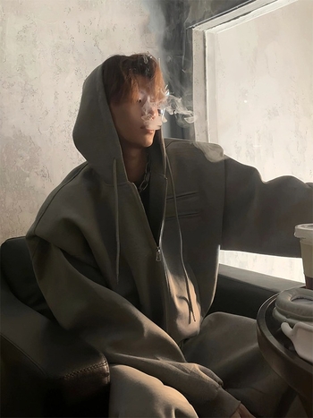 Cardigan cu glugă, fermoar, croială lejeră, 100% poliester