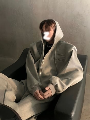 Cardigan cu glugă, fermoar, croială lejeră, 100% poliester