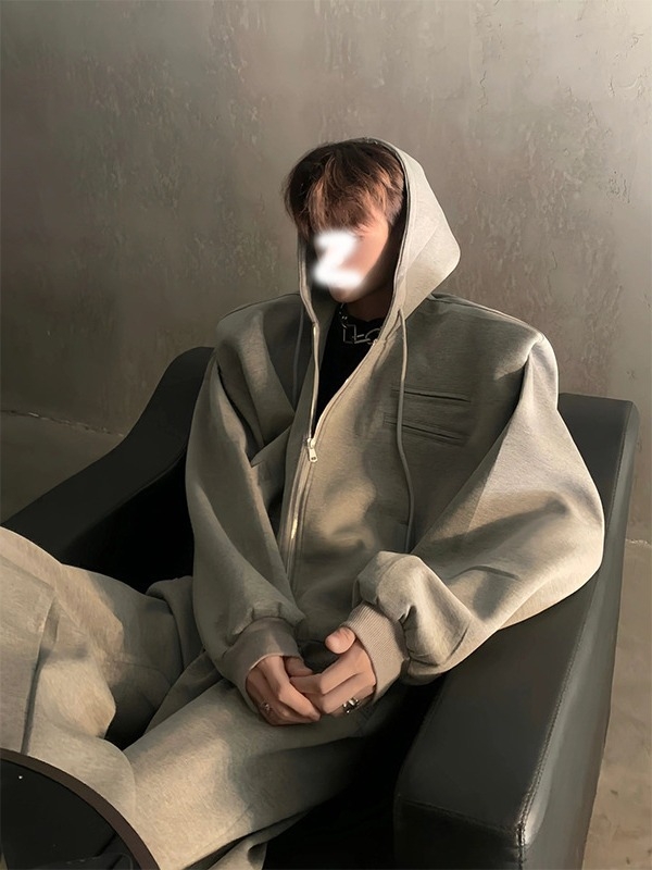 Cardigan cu glugă, fermoar, croială lejeră, 100% poliester