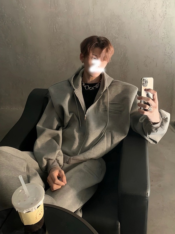 Cardigan cu glugă, fermoar, croială lejeră, 100% poliester