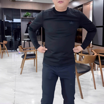Muška majica s okruglim izrezom, dugi rukav, slim fit, jednobojna poliester tkanina, za proljeće i jesen