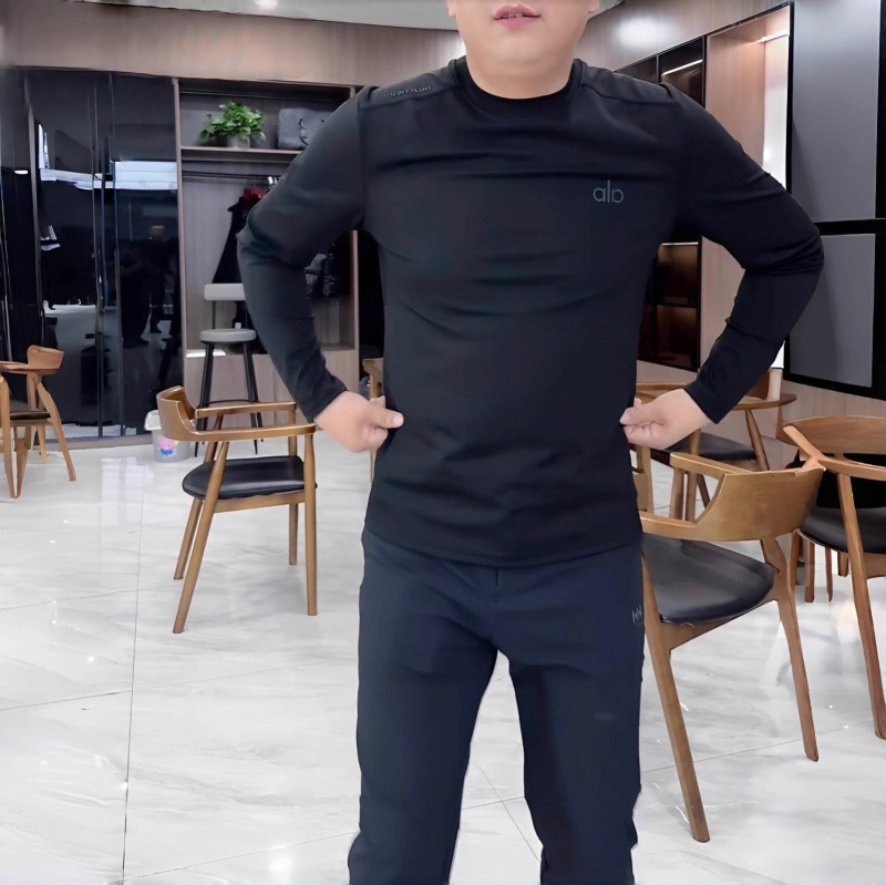 Muška majica s okruglim izrezom, dugi rukav, slim fit, jednobojna poliester tkanina, za proljeće i jesen