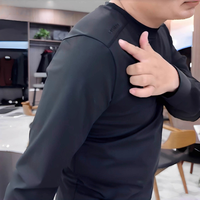 Muška majica s okruglim izrezom, dugi rukav, slim fit, jednobojna poliester tkanina, za proljeće i jesen