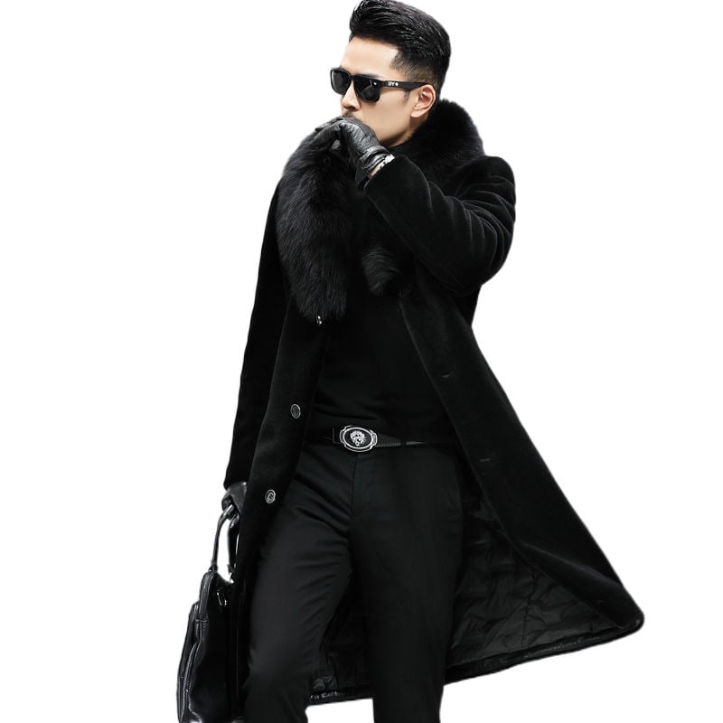 Muški mink kaput — ležerni stil, širok kroj, debeo, s tri gumba za zatvaranje, kvadratni ovratnik