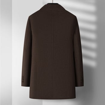 Obostrani vuneni kaput srednje dužine za muškarce srednje dobi, luksuzan i topao poslovni vuneni kaput s odvojivom podstavom od perja