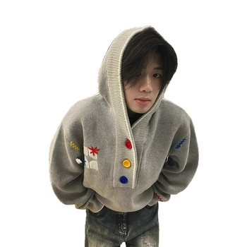 Sivi američki retro izvezeni hoodied dukserica za muškarce – trendovski visokokvalitetni streetwear