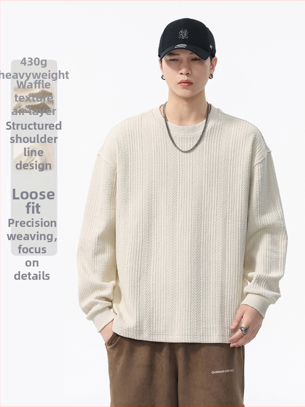 Pleteni sweatshirt s jacquard uzorkom, okrugli izrez, dugi rukavi, široki kroj, pamukova smjesa