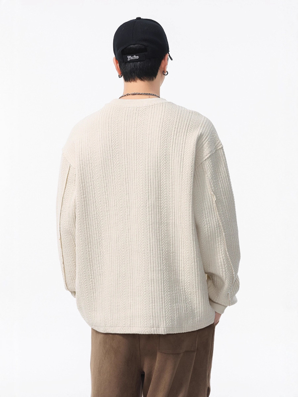 Pleteni sweatshirt s jacquard uzorkom, okrugli izrez, dugi rukavi, široki kroj, pamukova smjesa