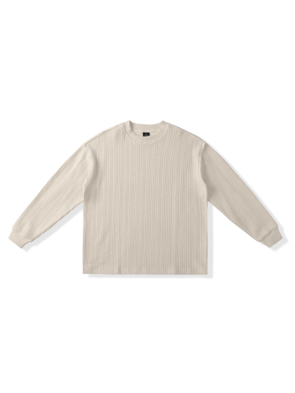 Pleteni sweatshirt s jacquard uzorkom, okrugli izrez, dugi rukavi, široki kroj, pamukova smjesa
