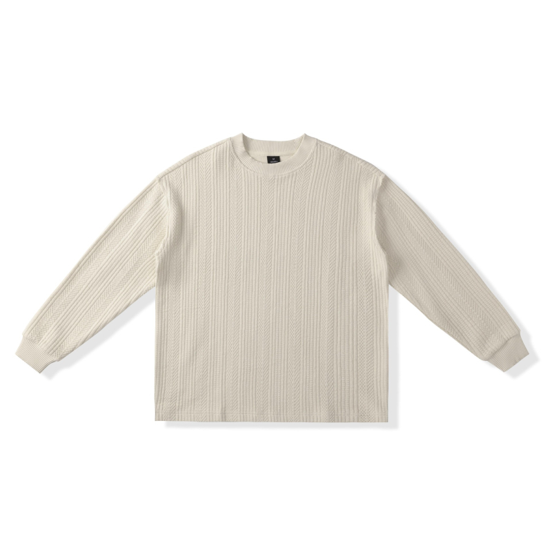 Pleteni sweatshirt s jacquard uzorkom, okrugli izrez, dugi rukavi, široki kroj, pamukova smjesa