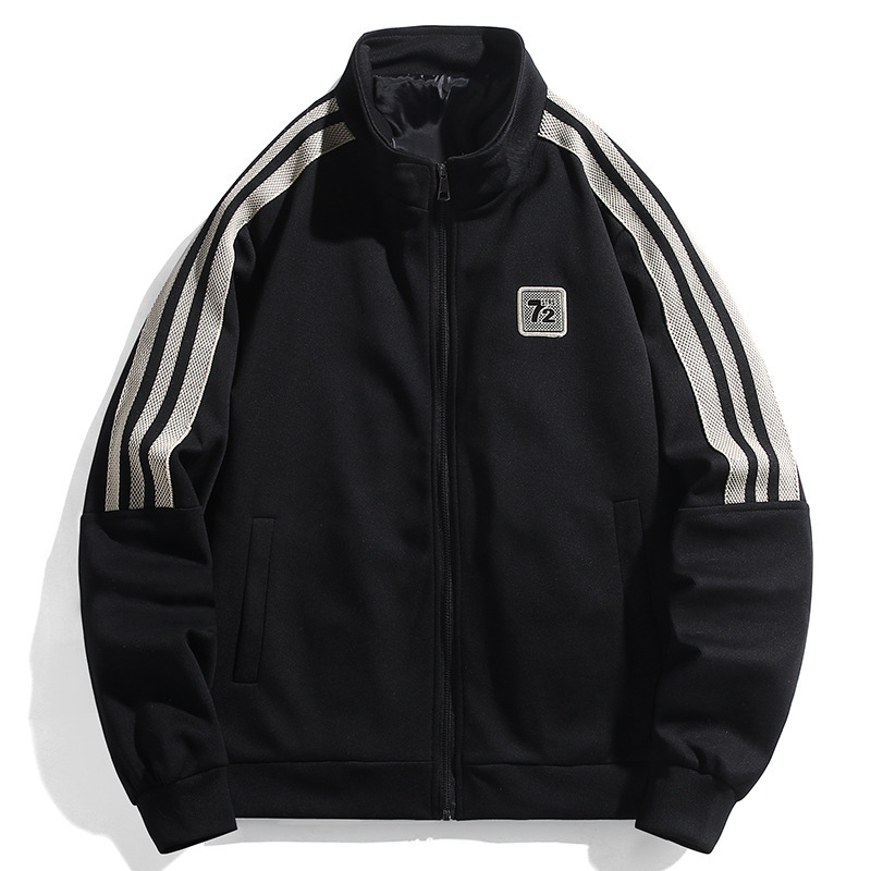 Muška windbreaker jakna s kapuljom, vjetrovodna, prugasti uzorak, slobodan kroj, zatvarač