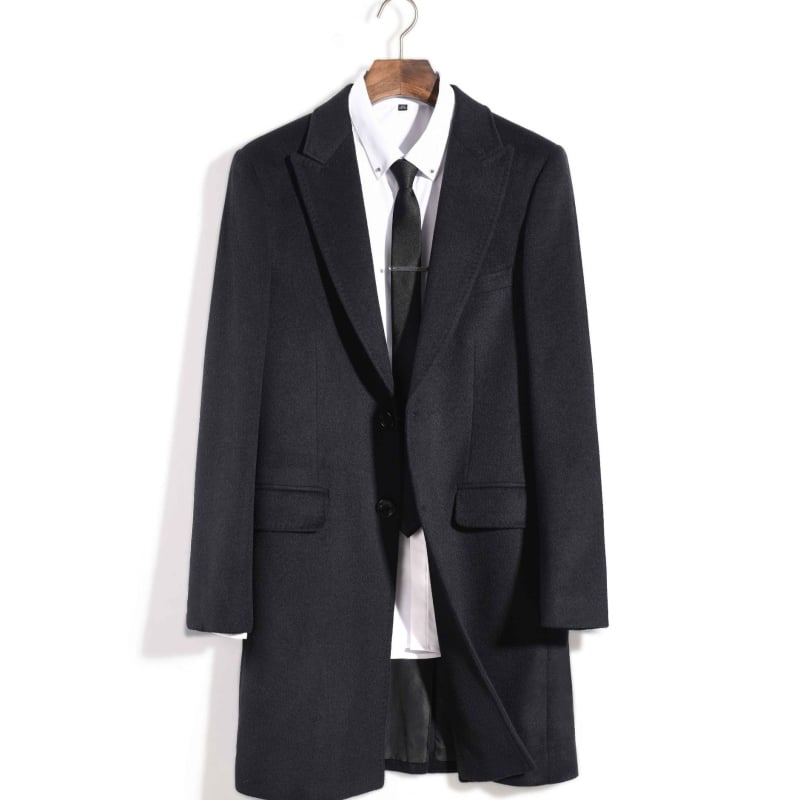 Ανδρικό παλτό από μείγμα μαλλιού – Slim fit, 50% μαλλί, με δύο κουμπιά, πέτο, μονόχρωμο, επένδυση πολυεστέρα, χειμερινή επαγγελματική ενδυμασία