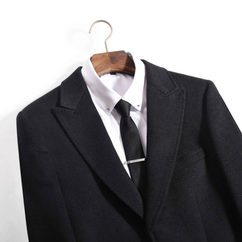 Ανδρικό παλτό από μείγμα μαλλιού – Slim fit, 50% μαλλί, με δύο κουμπιά, πέτο, μονόχρωμο, επένδυση πολυεστέρα, χειμερινή επαγγελματική ενδυμασία