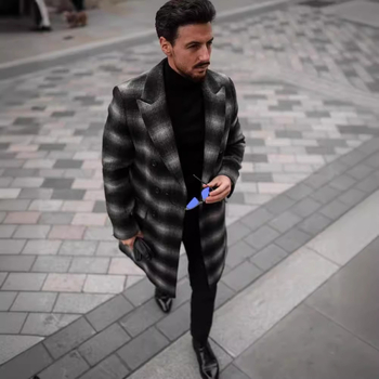 Παλτό με καρό μοτίβο, μαλλί-πολυεστερικό μείγμα (86-95% πολυεστέρα), μονόμπροστο κλείσιμο, πέτο