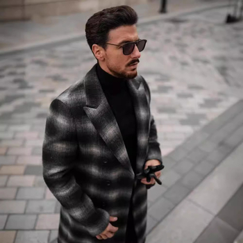 Παλτό με καρό μοτίβο, μαλλί-πολυεστερικό μείγμα (86-95% πολυεστέρα), μονόμπροστο κλείσιμο, πέτο